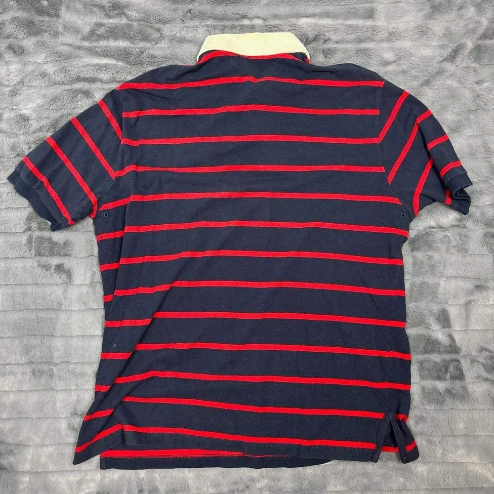Polo Ralph Lauren Mens XL Crest Rugby Polo Shirt Navy Red Striped Short Sleeve